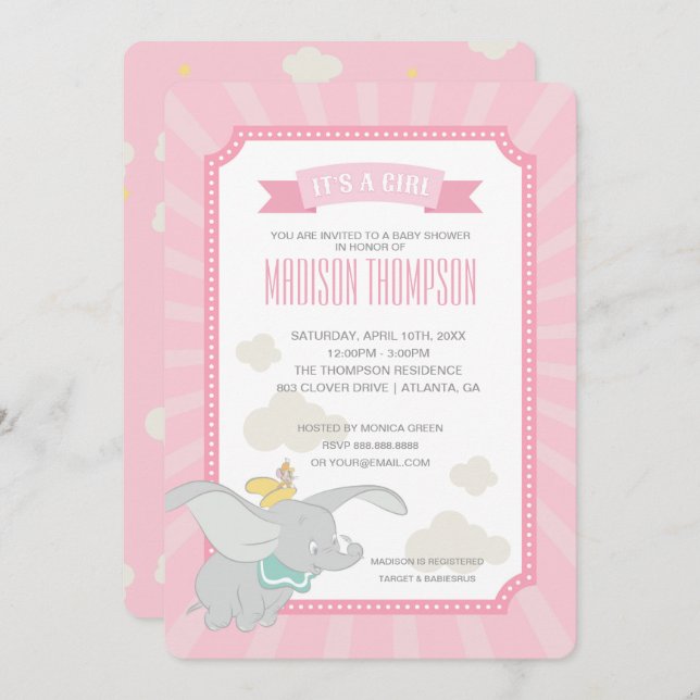 Dumbo | Girl Baby Shower Invitation (Front/Back)