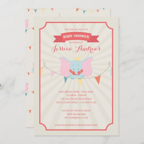 Dumbo  Girl Baby Shower Invitation