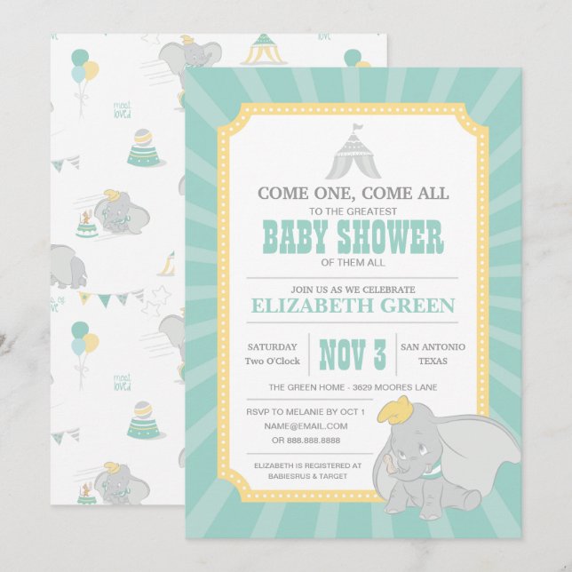 Dumbo | Neutral Baby Shower Invitation (Front/Back)