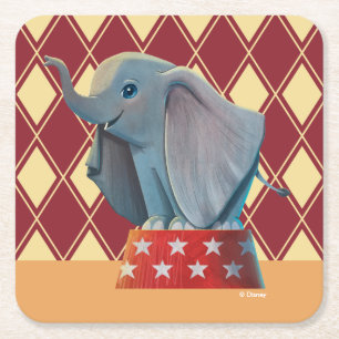 Dumbo   Smiling Atop Circus Podium Square Paper Coaster