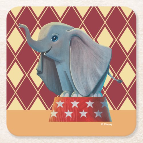 Dumbo  Smiling Atop Circus Podium Square Paper Coaster