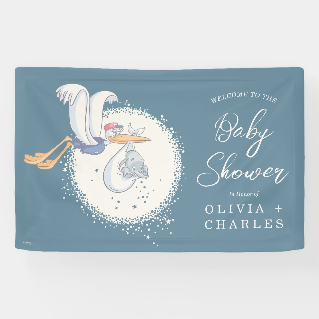 Dumbo &amp; Stork | Over the Moon - Boy Baby                    Shower Banner