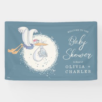 Dumbo & Stork | Over The Moon - Boy Baby Shower Banner by dumbo at Zazzle