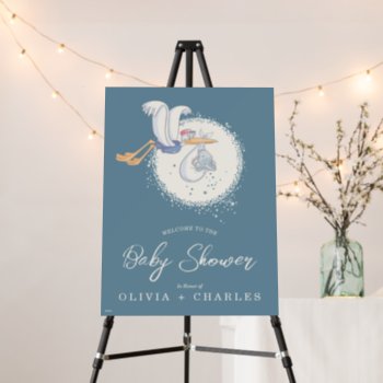 Dumbo & Stork | Over The Moon - Boy Baby Shower Foam Board by dumbo at Zazzle