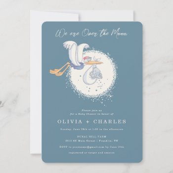 Dumbo & Stork | Over The Moon - Boy Baby Shower Invitation by dumbo at Zazzle