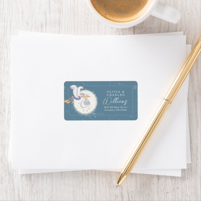 Dumbo & Stork | Over the Moon - Boy Baby Shower Label (Insitu)
