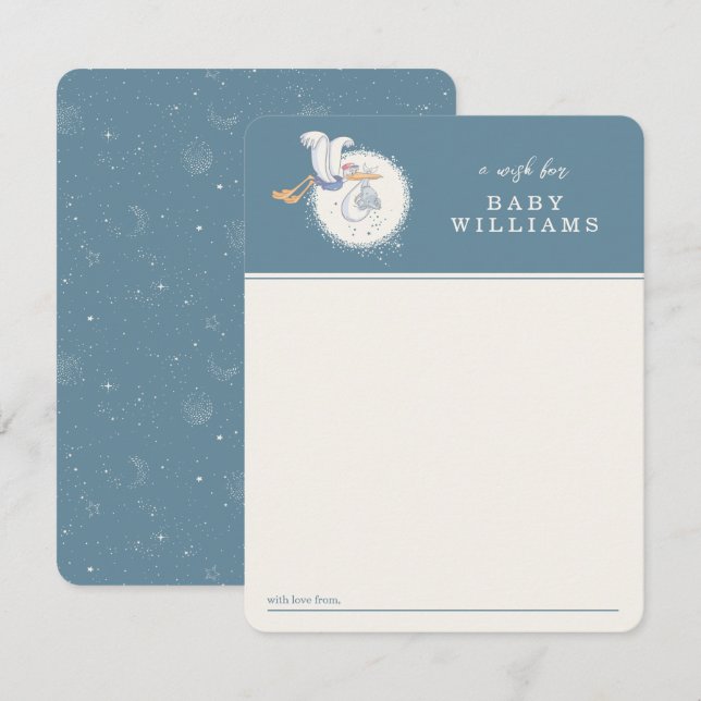 Dumbo & Stork | Over the Moon - Boy Baby Shower Note Card (Front/Back)