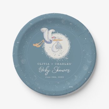 Dumbo & Stork | Over The Moon - Boy Baby Shower Paper Plates by dumbo at Zazzle