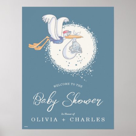 Dumbo & Stork | Over The Moon - Boy Baby Shower Poster
