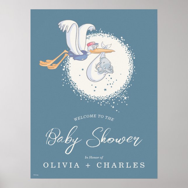 Dumbo & Stork | Over the Moon - Boy Baby Shower Poster (Front)