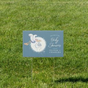 Dumbo & Stork   Over the Moon - Boy Baby Shower Sign