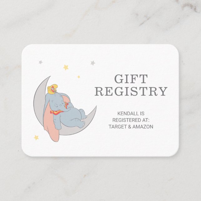 Dumbo & Stork | Over the Moon Gift Registry Place Card (Front)