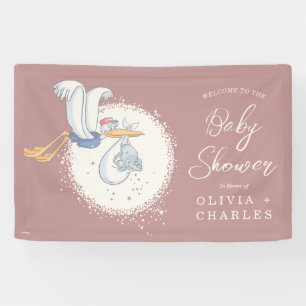 Dumbo & Stork Over the Moon - Girl Baby Shower Banner