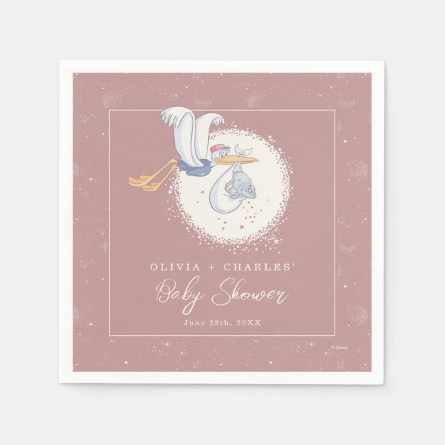 Dumbo & Stork | Over the Moon - Girl Baby Shower Napkins (Front)