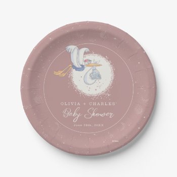 Dumbo & Stork | Over The Moon - Girl Baby Shower Paper Plates by dumbo at Zazzle