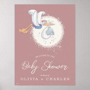 Dumbo & Stork   Over the Moon - Girl Baby Shower Poster
