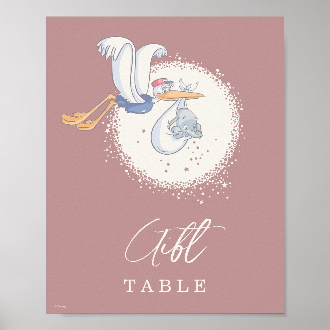 Dumbo &amp; Stork | Over the Moon - Girl Baby                    Shower Poster