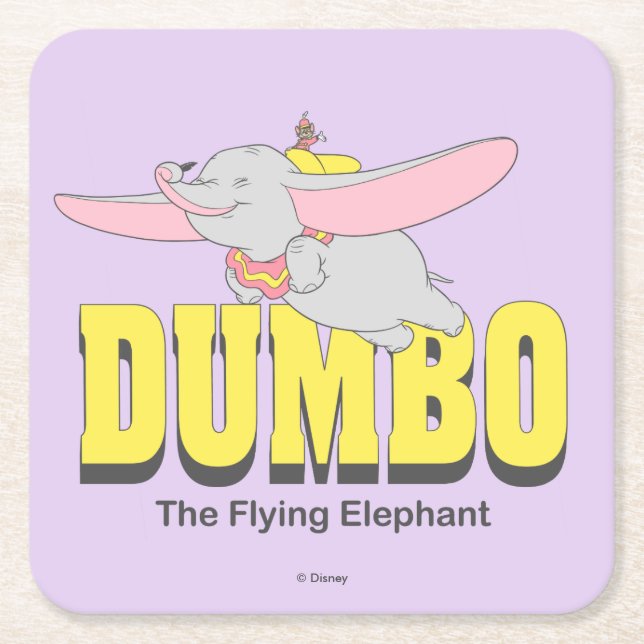 Dumbo the Flying Elephant Square Paper Coaster (Front)