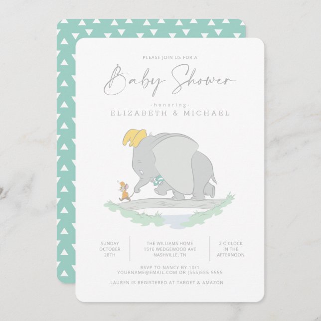Dumbo & Timothy Q. Mouse Baby Shower Invitation (Front/Back)