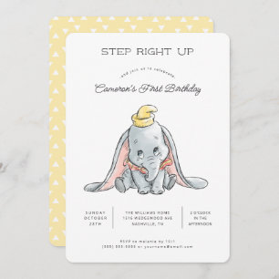 Dumbo Watercolor 1st Birthday Invitation