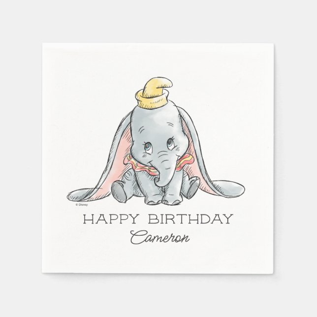Dumbo Watercolor 1st Birthday Napkins (Front)