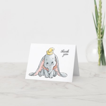 Dumbo Watercolor 1st Birthday Thank You Card