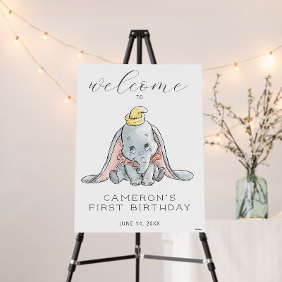 Dumbo Watercolor 1st Birthday Welcome Sign