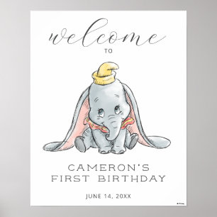 Dumbo Watercolor 1st Birthday Welcome Sign