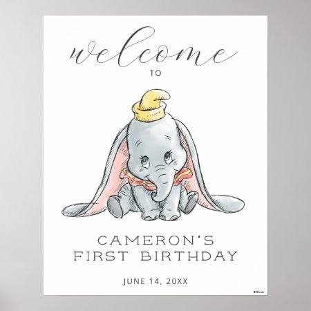 Dumbo Watercolor 1st Birthday Welcome Sign