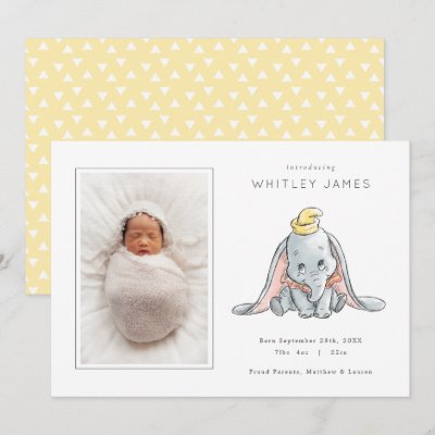 Dumbo Watercolor Baby Birth Announcement