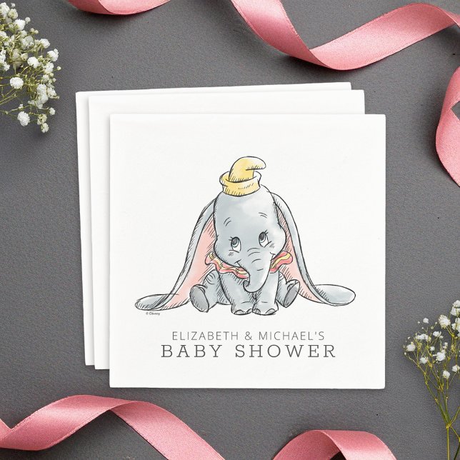 Dumbo Watercolor Baby Shower Napkins (Napkins on table)