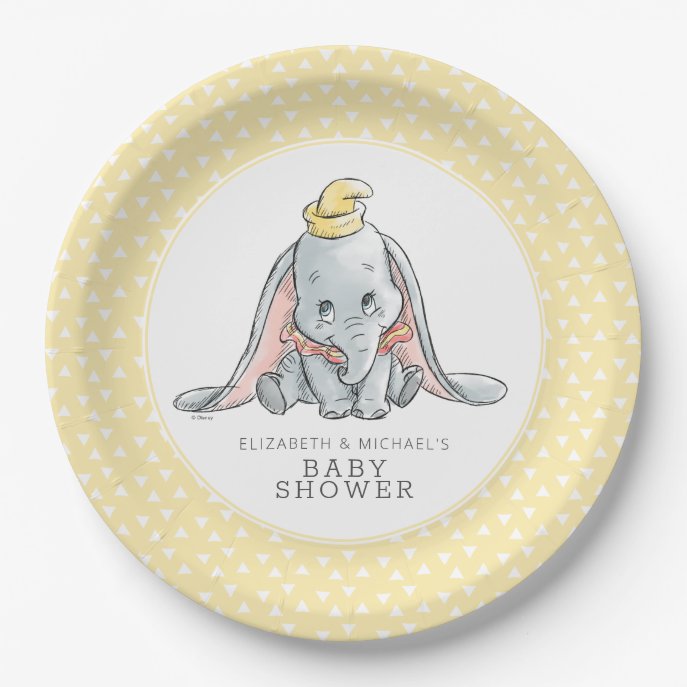 Dumbo Watercolor Baby Shower Paper Plates