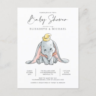 Dumbo Watercolor Baby Shower Postcard