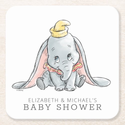 Dumbo Watercolor Baby Shower Square Paper Coaster
