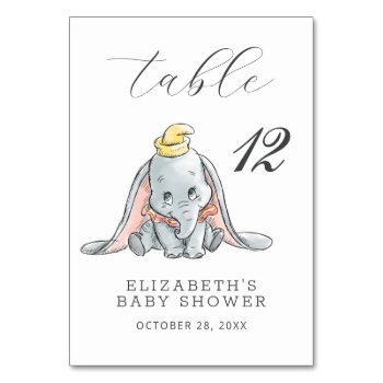 Dumbo Watercolor Baby Shower Table Number by dumbo at Zazzle