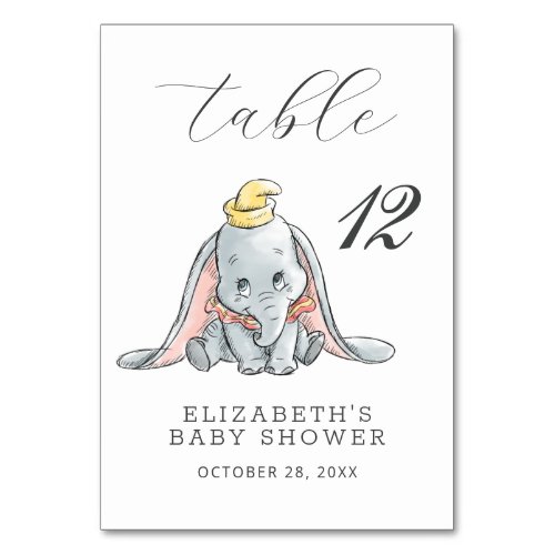 Dumbo Watercolor Baby Shower Table Number