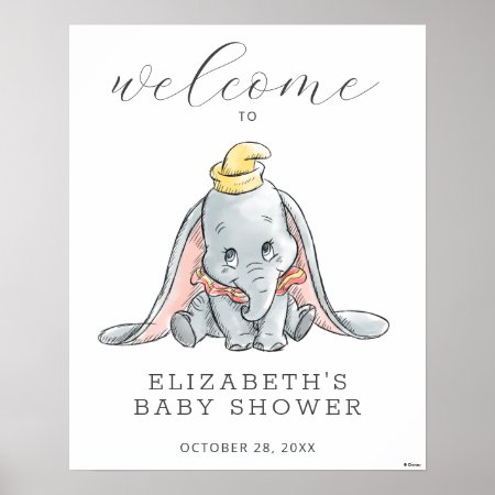 Dumbo Watercolor Baby Shower Welcome Sign