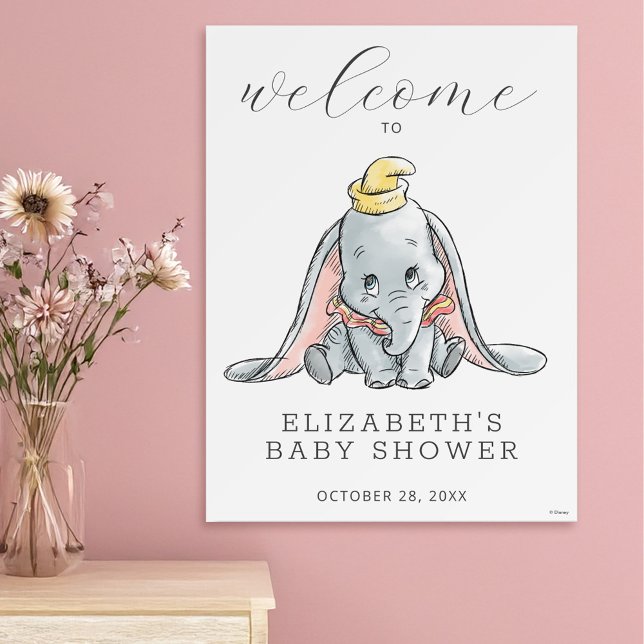 Dumbo Watercolor Baby Shower Welcome Sign (Sign on wall)