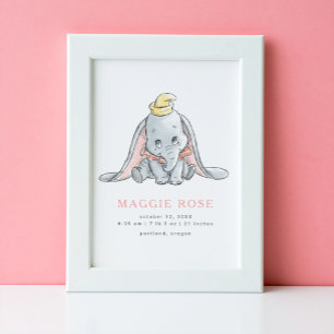 Dumbo Watercolor Birth Stats Poster