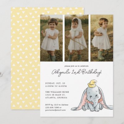 Dumbo Watercolor Birthday | Photo Collage Invitation
