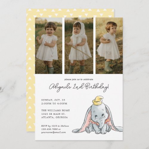 Dumbo Watercolor Birthday  Photo Collage Invitation