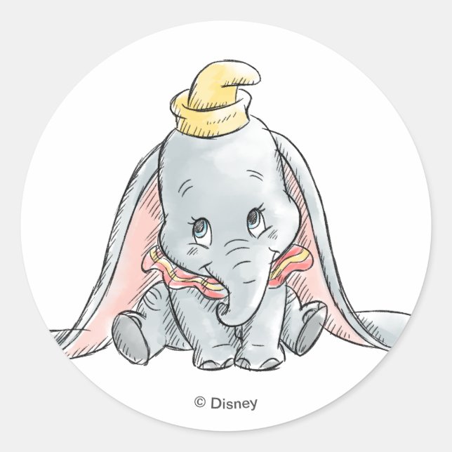Dumbo Watercolor Classic Round Sticker (Front)