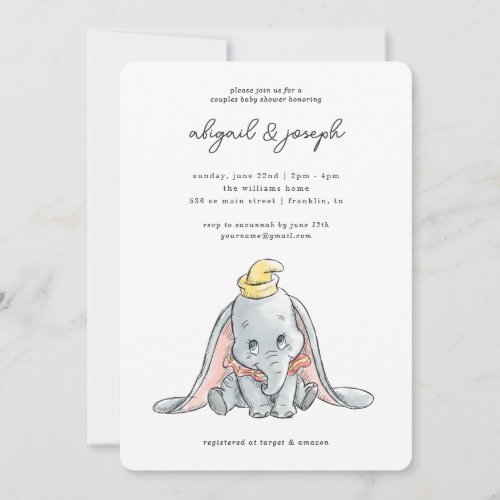 Dumbo Watercolor Couples Baby Shower Invitation