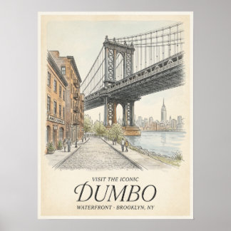 Dumbo Waterfront Sketch Brooklyn Poster