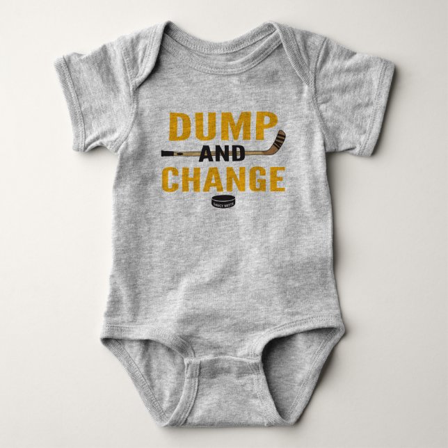 Dump and Change Hockey Baby Black and Gold Sticks Bodysuit (Front)