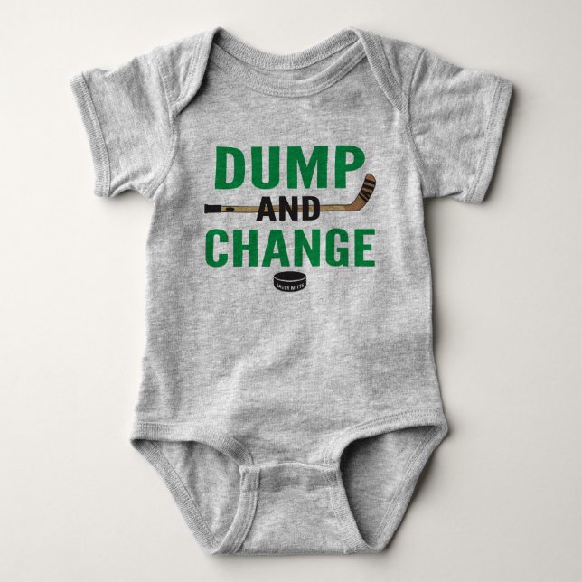 Dump and Change Hockey Baby Bodysuit Green Sticks (Front)