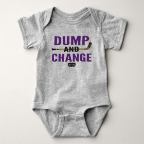 Dump and Change Hockey Baby Bodysuit Purple Sticks