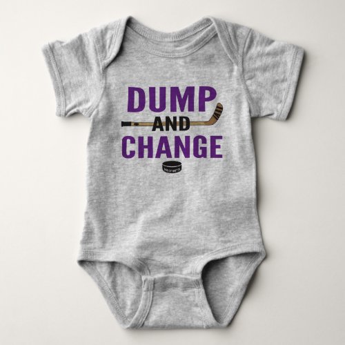 Dump and Change Hockey Baby Bodysuit Purple Sticks