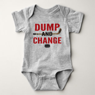 Dump and Change Hockey Baby Bodysuit Red Sticks