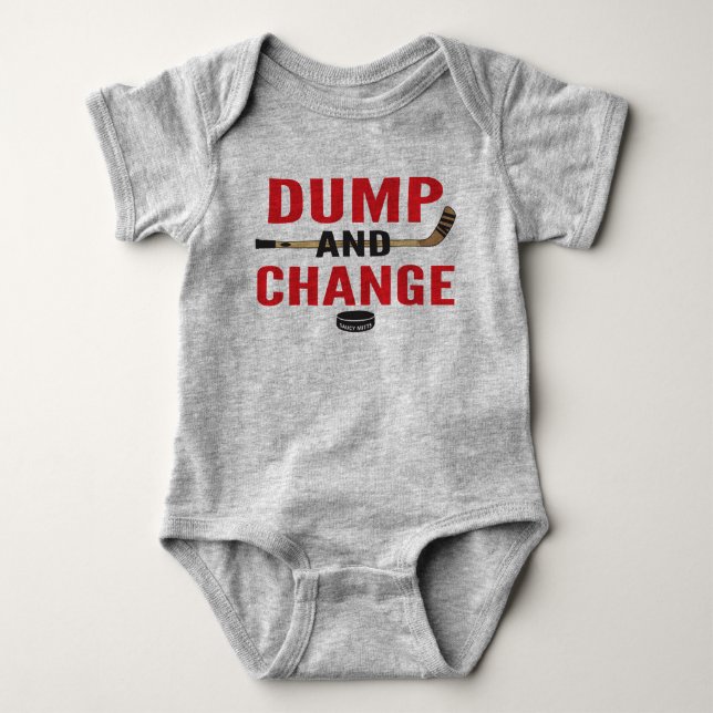 Dump and Change Hockey Baby Bodysuit Red Sticks (Front)